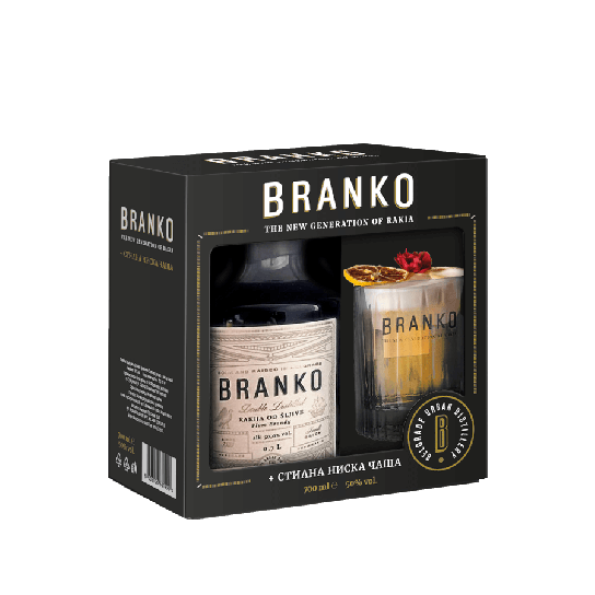 Branko Премиум Сливова с чаша - ракия 700ml - Подходящи за подарък - DrinkLink