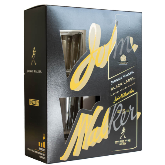 Johnnie Walker Black Label 12 YO с две ниски чаши - бленд шотландско уиски 700ml - Шотландско уиски бленд - DrinkLink