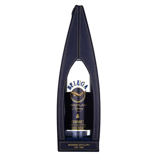 Beluga Transatlantic кожена кутия комплект - водка 700ml - Подходящи за подарък - DrinkLink