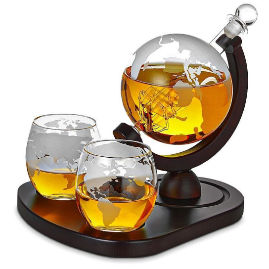 Уиски сет Mikamax Глобус декантер с 2 чаши и поставка -  - DrinkLink
