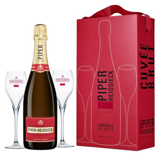 Piper-Heidsieck Brut с две чаши - шампанско 750ml - Подходящи за подарък - DrinkLink