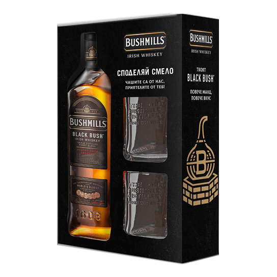 Bushmills Black Bush с две чаши - бленд ирландско уиски 700ml - Подходящи за подарък - DrinkLink