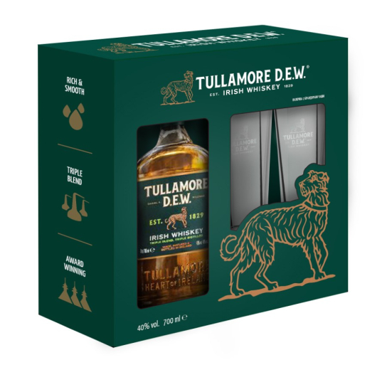 Tullamore D.E.W. с две високи чаши - бленд ирландско уиски 700ml - Ирландско уиски бленд - DrinkLink