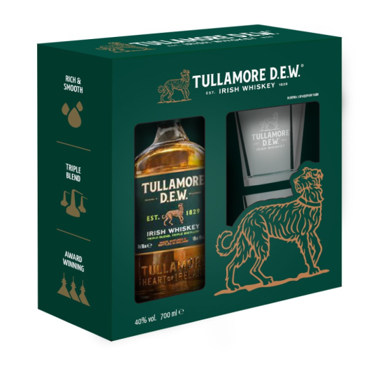 Tullamore D.E.W. с две ниски чаши - бленд ирландско уиски 700ml - Ирландско уиски бленд - DrinkLink