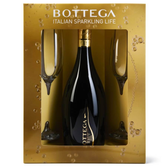 Bottega Spumante Brut Millesimato с две чаши - пенливо вино 750ml - Подходящи за подарък - DrinkLink