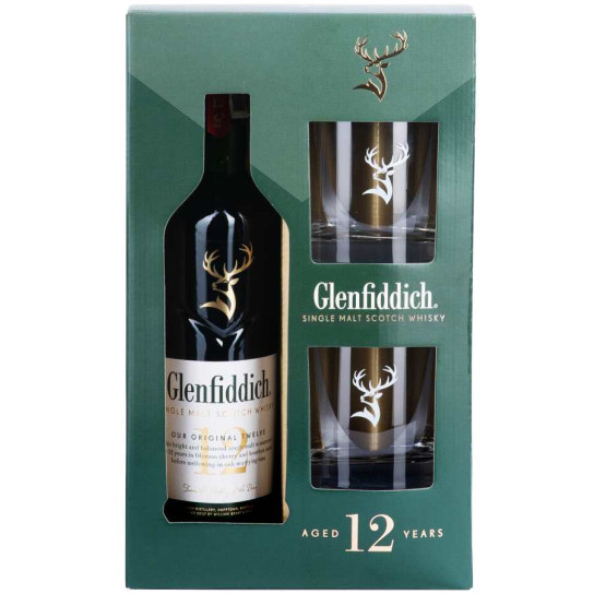 Glenfiddich 12 YO с две чаши - малцово шотландско уиски 700ml - Шотландско уиски малцово - DrinkLink