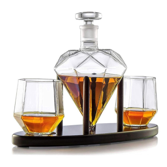 Уиски сет Mikamax Декантер Diamond Deluxe с 2 чаши и поставка -  - DrinkLink