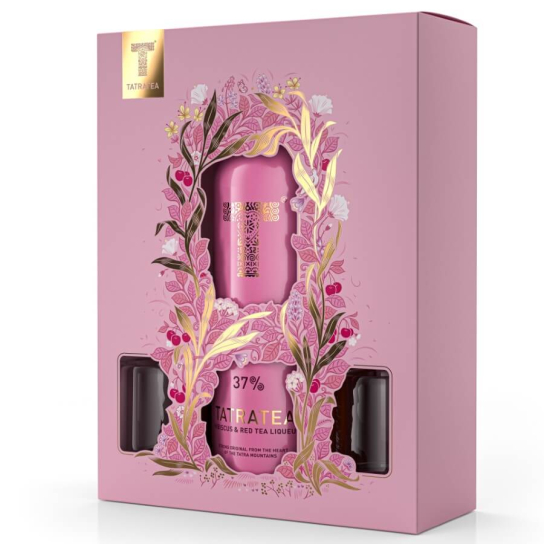 Tatratea Hibiscus & Red Tea с две шот чаши - ликьор 700ml - Ликьор - DrinkLink