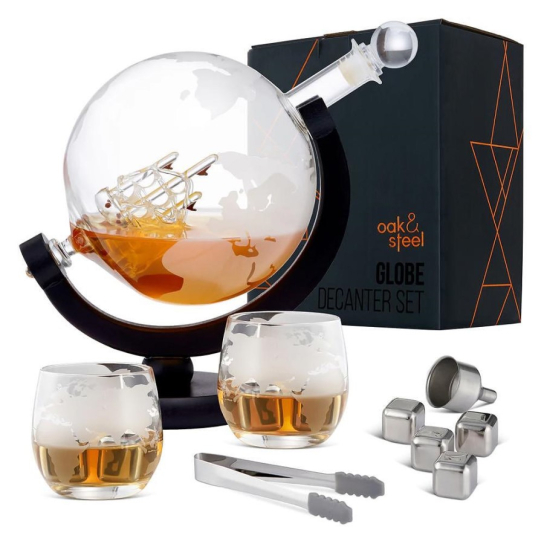 Уиски сет Oak & Steel Глобус декантер с 2 чаши и аксесоари -  - DrinkLink