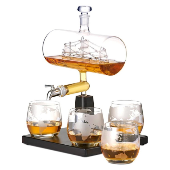 Уиски сет Oak & Steel Кораб декантер с 4 чаши -  - DrinkLink