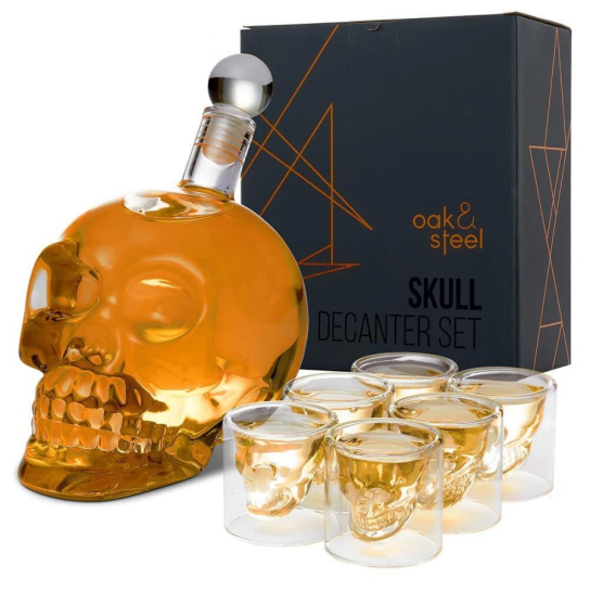Уиски сет Oak & Steel Череп декантер с 6 шот чаши -  - DrinkLink