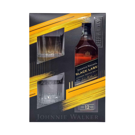Johnnie Walker Black Label 12 Y.O. with two glasses - Шотландско уиски смесено - DrinkLink
