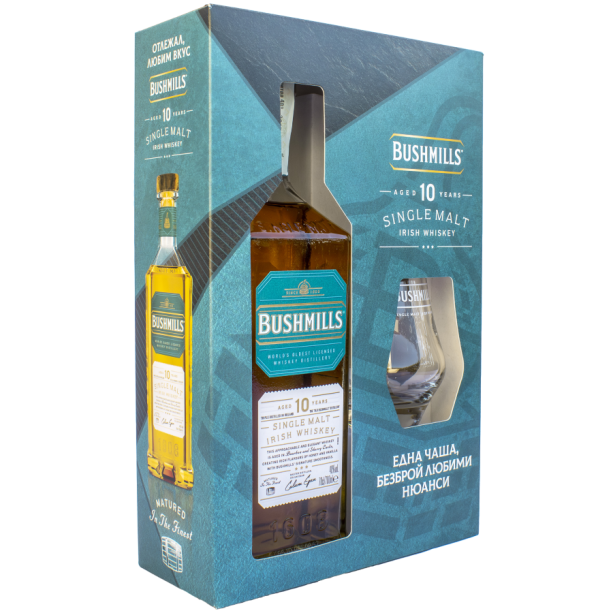 Bushmills 10YO с дегустационна чаша - малцово ирландско уиски 700ml main product photo